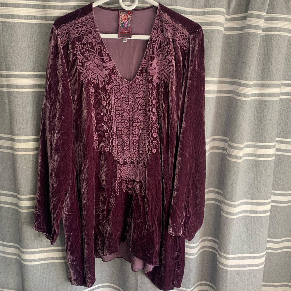 Johnny Was Velvet Embroidered Tunic Shirt XXL